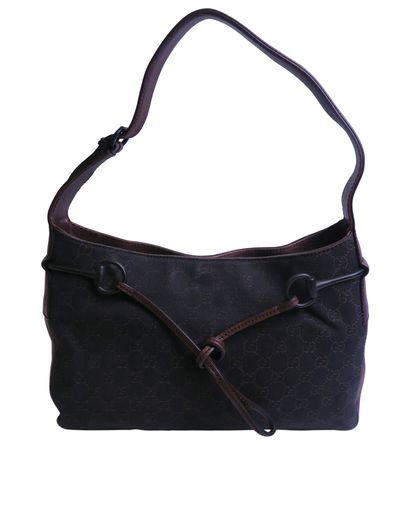 Drawstring Hobo, &pound;150, Handbags, Brown, Canvas, Front view